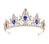 Minkissy Blue Rhinestone Crown, Crystal Wedding Tiara Pageant Tiara Crown Princess Tiara Queen Crown for Bride