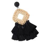 minkissy Bohemian Style Tassel Dangle Earrings Black Retro Rattan Plait Fringe Ear Drops for Women Unique Birthday Gift Durable Lightweight Daily Wear Jewelry