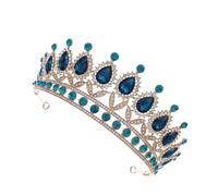 minkissy Bridal Blue Rhinestone Tiara Wedding Crown Half-Round Queen Hair Accessory for Bride Vintage Wedding Dress Ornament