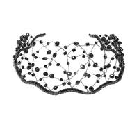 Minkissy Bridal Headpiece Wedding Headband Rhinestone Mesh Headband Cap Headpiece Bridal Dance Party Hair Accessories for Women Black