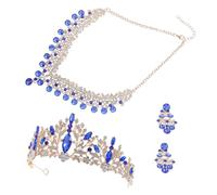 minkissy Bridal Jewelry Set Tiaras Earrings Necklace Earrings for Women Bride Bride Jewelries Wedding Crown Headband Rhinestone Crown for Women Alloy Blue
