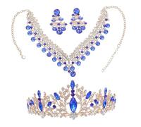 minkissy Bridal Tiara Set with Rhinestone Crown Necklace Earrings Sparkling Blue Wedding Jewelry for Elegant Comfortable Accessories for Birthday Party and Bridal Wear