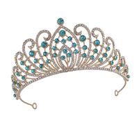 minkissy Bridal Wedding Party Headpiece Gold and Blue Rhinestone Crown Wedding Dress for Bridal