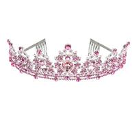 minkissy Bridal Wedding Tiara Rhinestone Crown Headpiece Alloy Pink