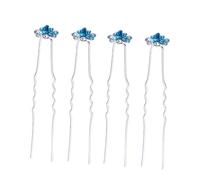 minkissy Bride Bridesmaid Hair Accessories Pack U-shape Rhinestone Hair Pins Flower Decorated Chopsticks Blue for Wedding