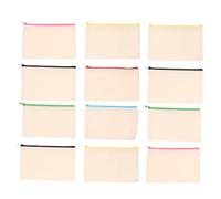 minkissy Canvas Pencil Pouch with Zipper 12pcs Set 11x18cm Plain Color Square DIY Craft Bags for School Travel Makeup Storage Random Color