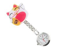 minkissy Cartoon Pocket Watch Fortune Cat Nurse Watch Mechanical Pocket for Nurse Doctors Fob Scrub