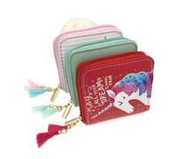 minkissy Cartoon Unicorn PU Leather Zipper Wallet for Lightweight Short Purse with Secure Zip Closure Compact Student Money Holder Red