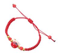 minkissy Cat Bracelet Braided Rope Bracelet Hand-painted Ceramic Cat Charm Red Woven String for Women and Girls Traditional Good Luck Jewelry