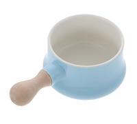 minkissy Ceramic Blue 380ml with Wood Handle Simple Creative Design Household Soup Milk for Table Use Easy to Clean Protect Hand from Heat