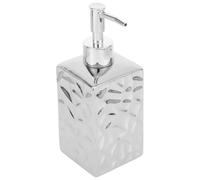 minkissy Ceramic Pump Bottle for Shampoo and Lotion 300ml Refillable Press Dispenser with Silver Hammered Square Design, Empty Pump Bottle Suitable for Bathroom and Hotel Use