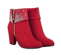minkissy Chic Women's Short Boots Rhinestones High Heel Booties for Weddings Stylish Chunky Heel Ankle Boots for Autumn and Winter