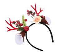 minkissy Christmas Deer Antler Headband Lightweight Plastic Party Headwear for Adults Red Elk Horn Hair Accessory with Floral Decoration for Festive Holiday Celebrations