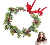 minkissy Christmas Flower Crown Garland Red Berry Stems Spray Headband Leaves Floral Hair Wreath Flower for Woman Girl Xmas Holiday Decoration