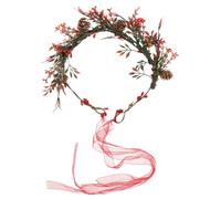 minkissy Christmas Flower Crown Headband Red Berries and Pine Cones Festive Floral Wreath Accessory for Women Holiday Parties Comfortable Fit Vibrant Design