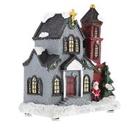 minkissy Christmas Village House Resin LED Light House Winter Snow Building with Santa Claus Decoration for Desktop Ornament