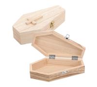 minkissy Coffin Jewelry Box 2pcs Set Hexagonal Wooden Miniature Coffin Boxes with Lid Skeleton Ring Holder Halloween Decoration for Trinket Organizer