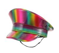 minkissy Colorful Rainbow PU Leather Boating Hat Womens Flat Top Sailor Cap Party Performance Beret for Festival Weddings and Yacht Events