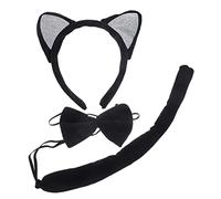 minkissy Cosplay Cat Ear Headband with Bow Tie and Tail Plush Black Animal Ears Hairband for Adults Lightweight Party Accessory for Halloween Theme Costume Role Play and Photography Props