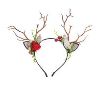 minkissy Creative Antler Branch Party Headband with Berries Decoration Lightweight Plastic and Cloth Festival Hairband for Adults Comfortable Deer Horn Hair Hoop for Christmas and Halloween