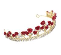 minkissy Creative Red Rose Designed Crystal Headband Lightweight Alloy Wedding Hair Band Portable Wearing Bridal Headwrap for Engagement and Wedding
