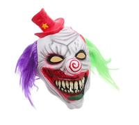 minkissy Creepy Evil Clown Mask with Laughing Horror Face and Green-purple Wig Reusable Latex Scary Costume Prop for Halloween Masquerade Circus Party and Adult Cosplay