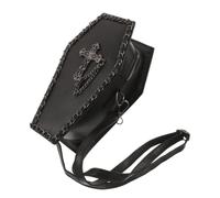 minkissy Crossbody Bag with Adjustable Chain Strap, Delicate Embossing Gothic Coffin in Black Pu Material for Women for Halloween Costume and Rock Festival Accessories