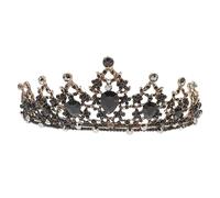minkissy Crystal Baroque Queen Crown Vintage Black Alloy Bridal Headwear Rhinestone Wedding Tiara for Ladies Bride