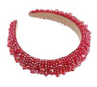 Minkissy Crystal Beaded Headband Rhinestone Padded Headband Wide Diamond Headwear Crystal Beaded Headpiece Glitter Baroque Hairband Hair Accessories for Women Girl Wedding Party Red