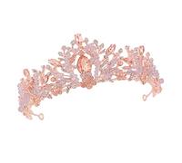 minkissy Crystal Bridal Tiara Crown Headband Pink Diamond Handmade Wedding Headdress for Brides Banquet and Party Accessories