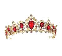 Minkissy Crystal Princess Tiara Vintage Baroque Bridal Wedding Rose Gold Rhinestone Tiaras Costume Party Hair Accessories for Brithday Red Golden Vintage Princess Tiara