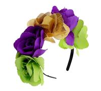 minkissy Day Dead Floral Crown Headband Soft Fabric Large Rose Flower Headdress Comfortable Party Hair Accessory for Halloween Cosplay