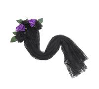 minkissy Day of The Dead Headband Set with Lace Veil, 5pcs Halloween Flower Hair Hoops in Black and Purple for Party Cosplay and Role-playing Accessories