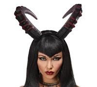 minkissy Demon Horn Headband Black Devil Headband Devil Horn Hair Hoop Carnival Headdress Prop Devil Cosplay Costume for Adult Dark Red