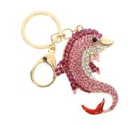 minkissy Dolphin Keychain Rhinestone Pendant Metal Alloy Bag Charm Decoration for Women Girls Ocean Series Pink Crystal Hanging Ornament