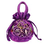 minkissy Drawstring Handbag for Women Elegant Decorative Purse with Floral Design Bridal Purse for Wedding Day Versatile Evening Bag for Parties and Events Romantic Violet Color