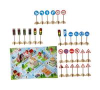 minkissy Educational Wooden Traffic Signs DIY Roadblock Model Bright Colors for Learning Traffic Rules Montessori Early Education Game Gift for Family and Classroom