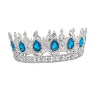 minkissy Elegant Bride Crown with Baroque Design Charming Wedding Headdress for Women Silver and Lake Blue Hair Ornament for Special Occasions and Parties