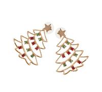 minkissy Elegant Christmas Tree Earrings for Women with Red and Green Rhinestones Alloy Holiday Jewelry for Festive Studs for Xmas Parties and Gift Giving