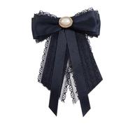 minkissy Elegant Pre Tied Black Lace Bow Tie Brooch for Women Pearl Accent Neck Accessory Chic Uniform and Party Neckwear for Weddings and Formal Events