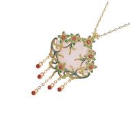 minkissy Enamel Painted Lock Pendant Necklace for Women 24K Gold Plated Retro Clavicle Chain Synthetic Jade and White Jadeite Elegant Jewelry for New Year Festivals