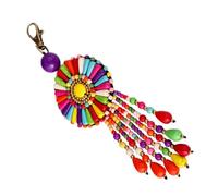 minkissy Ethnic Style Hand Woven Keychain with Pine Stone and Copper Beads, Compact and Easy to Carry Bag Pendant Charm for Handbag Accessories Random Color