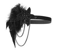 minkissy Flapper Headband Tassel Vintage 1920s Flapper Headpiece Roaring 20s Costume 20s Hair Band Vintage Crystal Hair Accessories for Women Ladies Bride (Black)