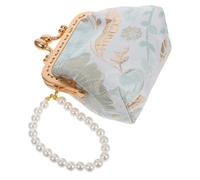 minkissy Floral Embroidered Vintage Wallet with Pearl Strap Chinese Brocade Coin Purse for Women Elegant Handheld Change Storage Bag for Daily Outings and Special Occasions