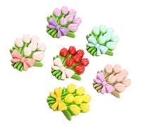 minkissy Flower Color Mini Assorted Color Resin Bouquet 6pcs Charms Small Flowers Embellishments Wear Resistant and for Hair Pins Dress Decoration