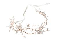 minkissy Flower Headband Leaf Design Pearl and Alloy Accents for Bridal Tiara and Wedding Hair Accessories