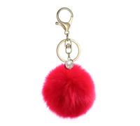 minkissy Fluffy Ball Keychain Charm Red Pom Pom Soft Fuzzy Keyring Pendant for Handbag and Car Accessories
