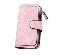 minkissy Frosted PU Long Wallet for Women Snap Closure Portable Pouch with Multiple Card Slots Wrist Strap Pink for Daily Use and Stylish Storage