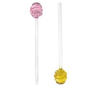 minkissy Glass Honey Dipper Spoons 2pcs with Handle and Grooved Design Versatile Use for Honey Serving and Reaching The Bottom of Jars for Tea, Coffee, Jam, and Kitchen Mixing