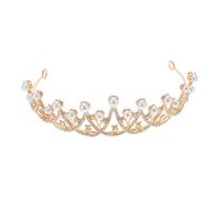 minkissy Golden Baroque Rhinestone Crystal Wedding Crown for Bride Pearl-embellished Bridal Tiara Hair Accessory Lightweight Vintage Headpiece for Weddings Birthdays and Formal Events